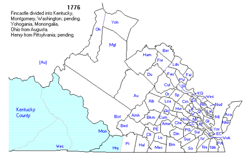 Virginia Counties 1776 Virginia Counties 1776